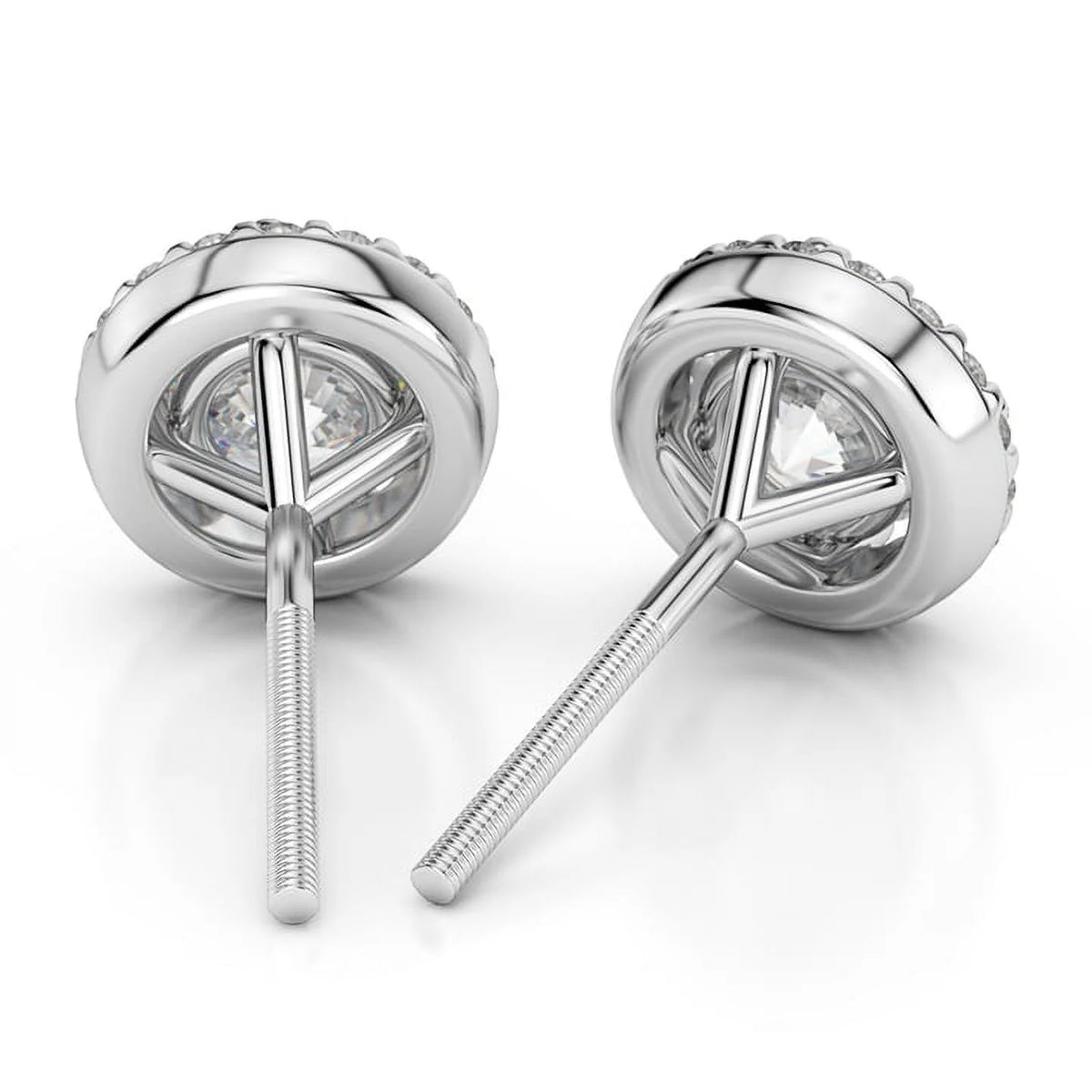18K White Gold Diamond Halo Stud Earrings Screw-Back M254557