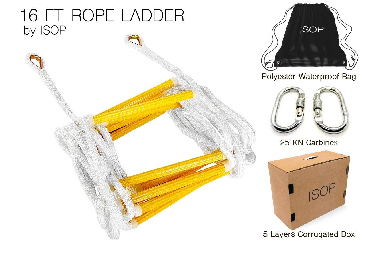 16 ft Flame Resistant Fire Escape Rope Ladder with Hooks I624668