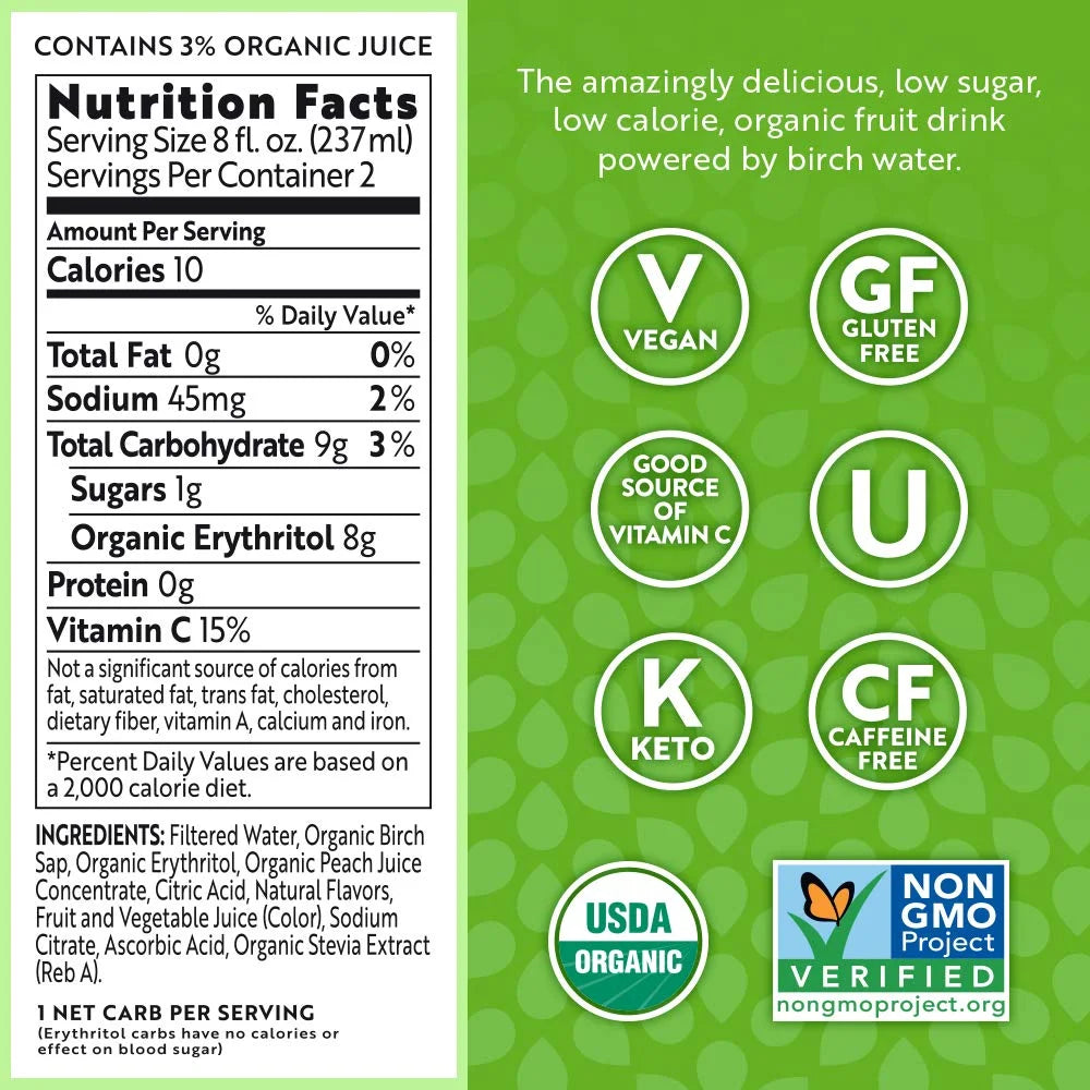 Kiwi Watermelon Fruit & Birch Water Drink, 16 fl oz (Pack of 6) X7486