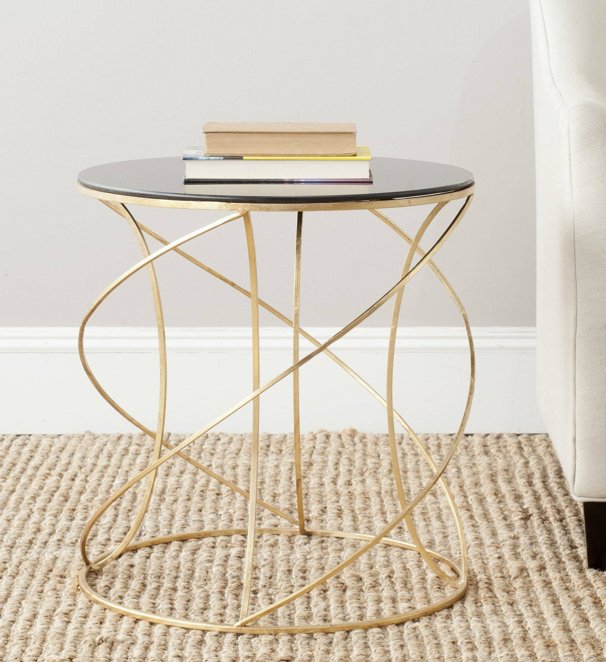 Gold/Black Glass Accent Table F29048