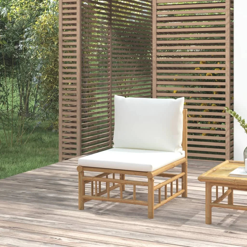 Bamboo Patio Sofa with White Cushions P2565