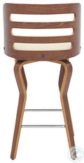 Swivel Cream Faux Leather and Walnut Wood Bar Stool C408450