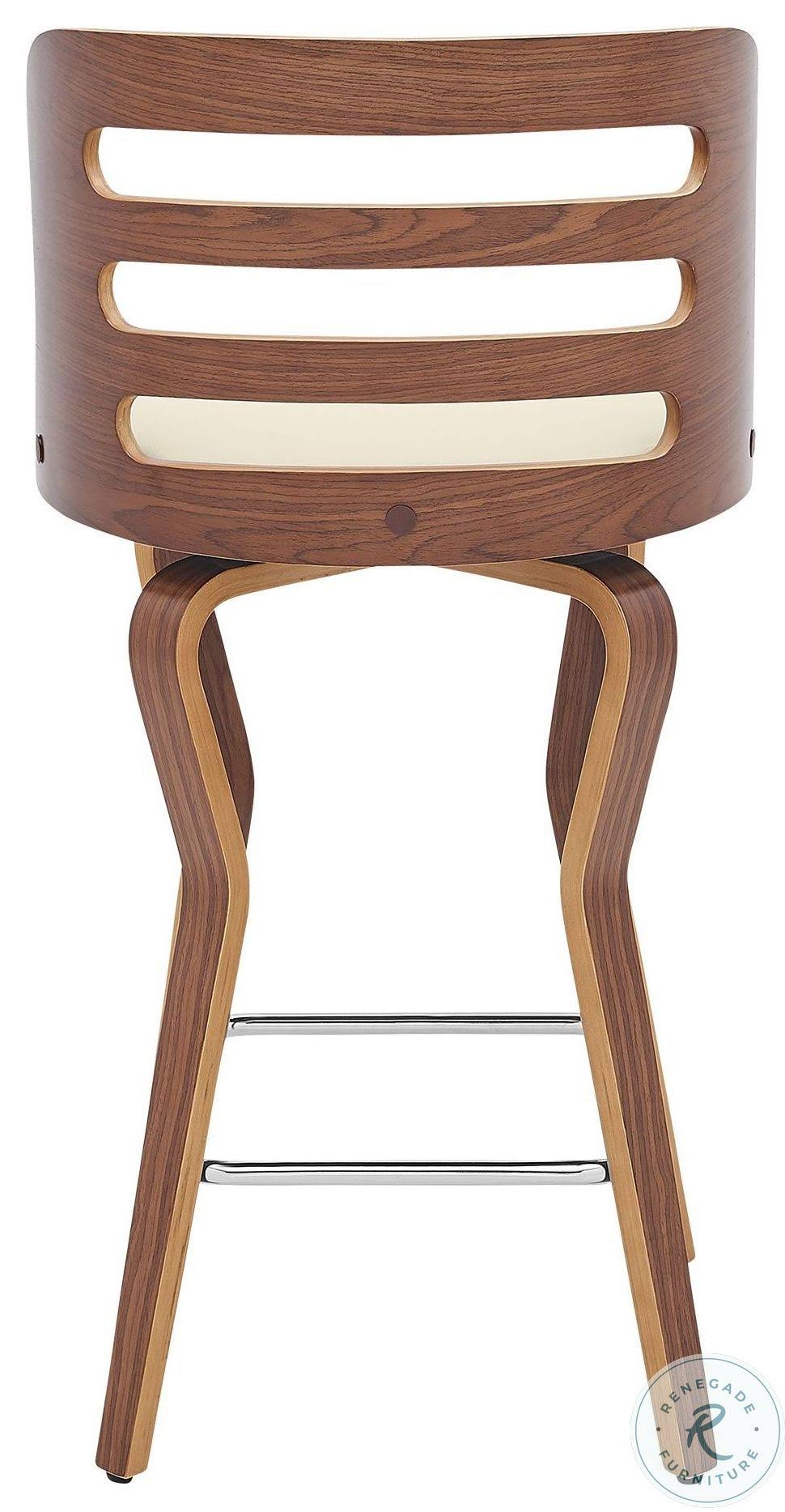 Swivel Cream Faux Leather and Walnut Wood Bar Stool C408450