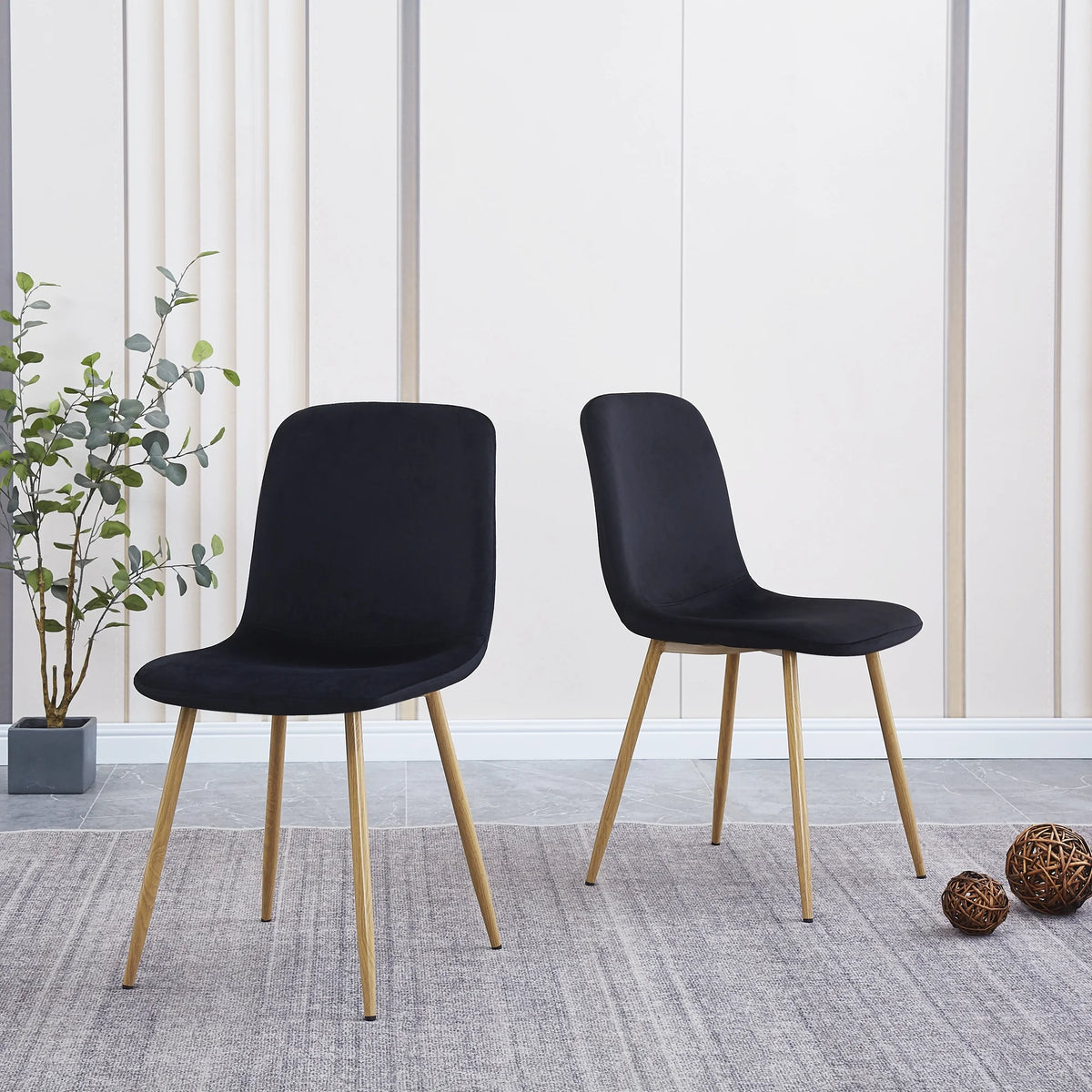 Black Upholstered Dining Chairs Set of 4 with Wood Legs L5784