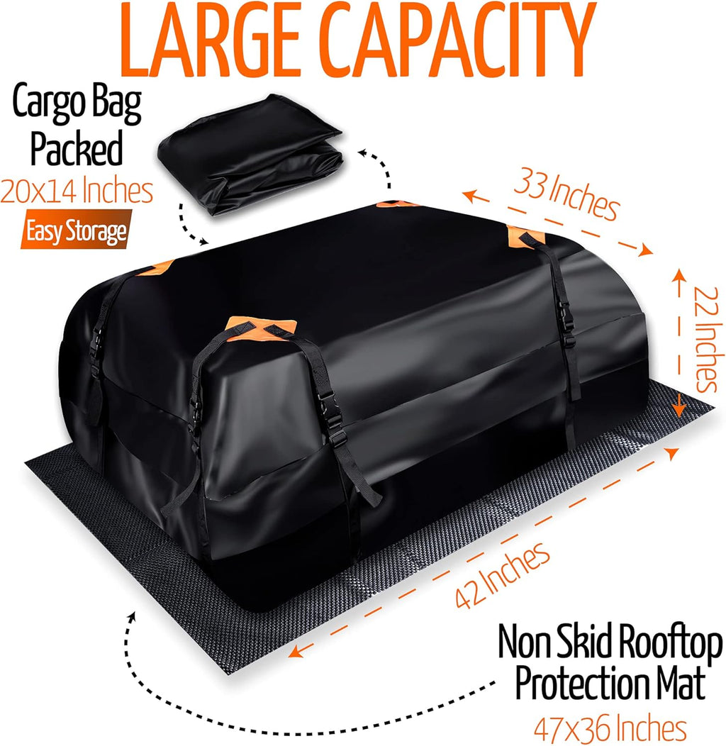 Car Roof Cargo Bag Water Resistant with Anti Slip Mat, 8 Straps G660