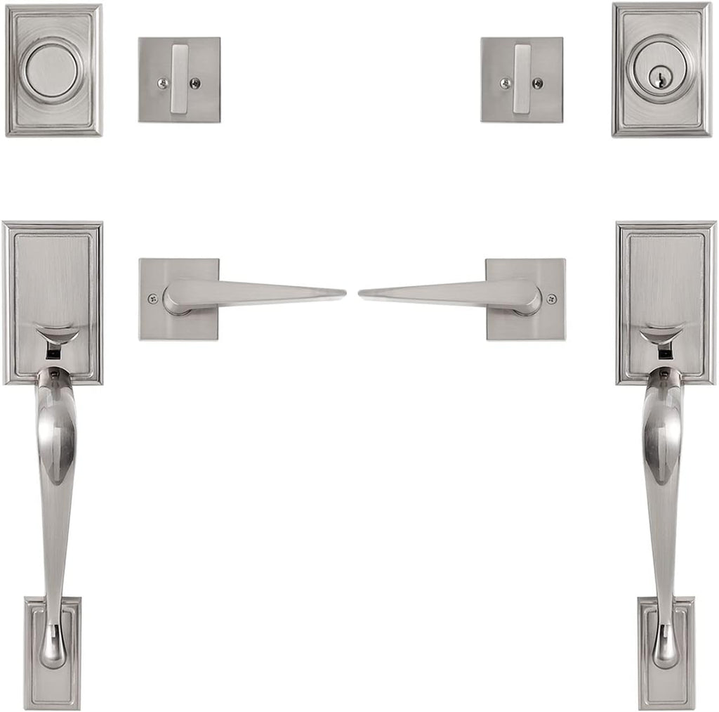 Matte Black Front Door Handle Set with Lock, Pack of 2 V4985