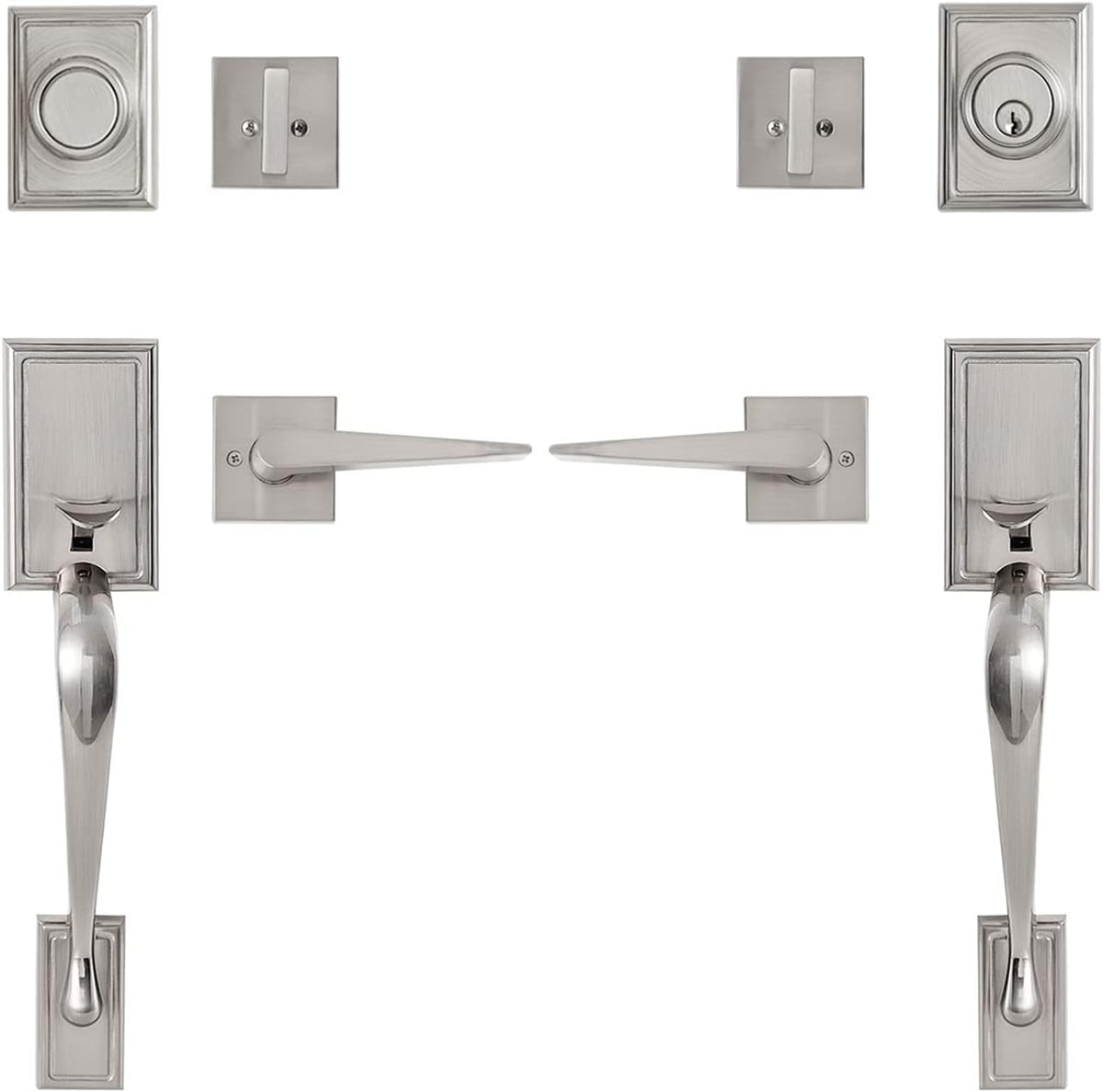 Matte Black Front Door Handle Set with Lock, Pack of 2 V4985