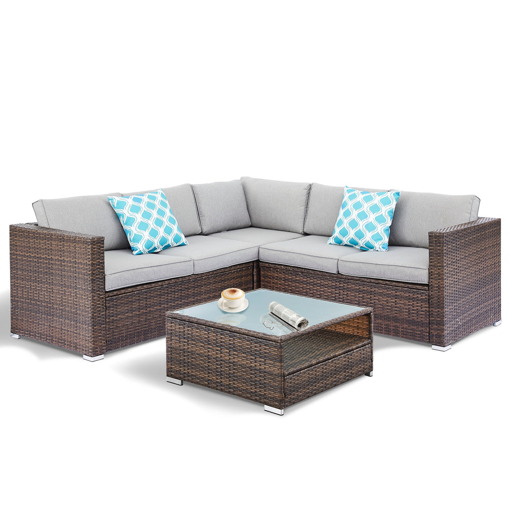 4-Piece Outdoor Wicker Sectional Sofa Set Grey B80214