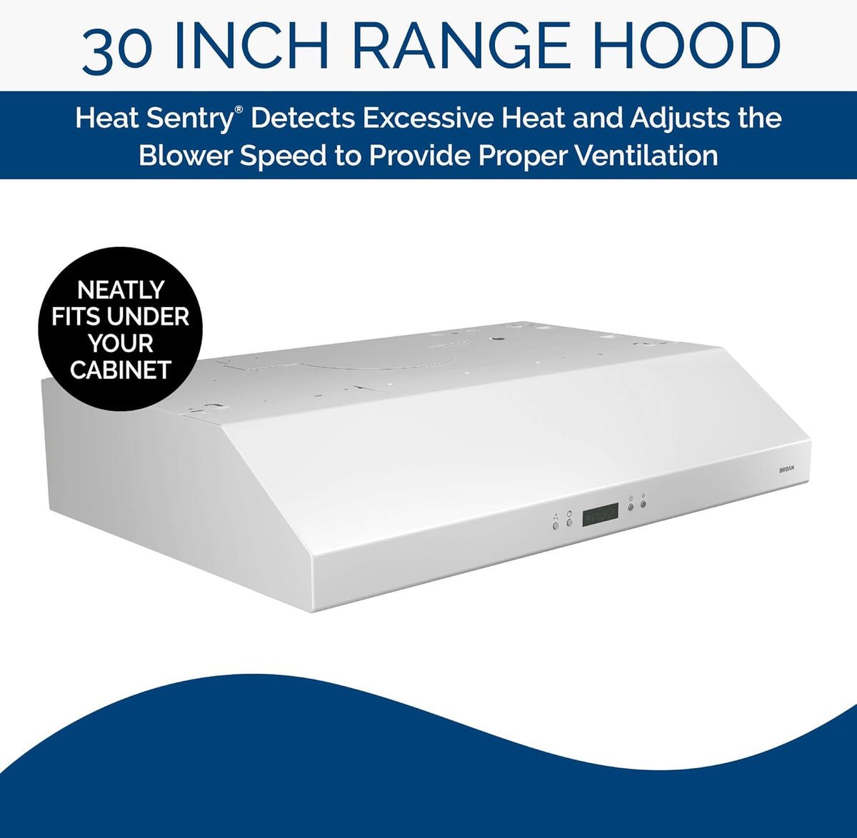 White 30-inch Under Cabinet Range Hood with Light Exhaust Fan, 400 CFM U61495