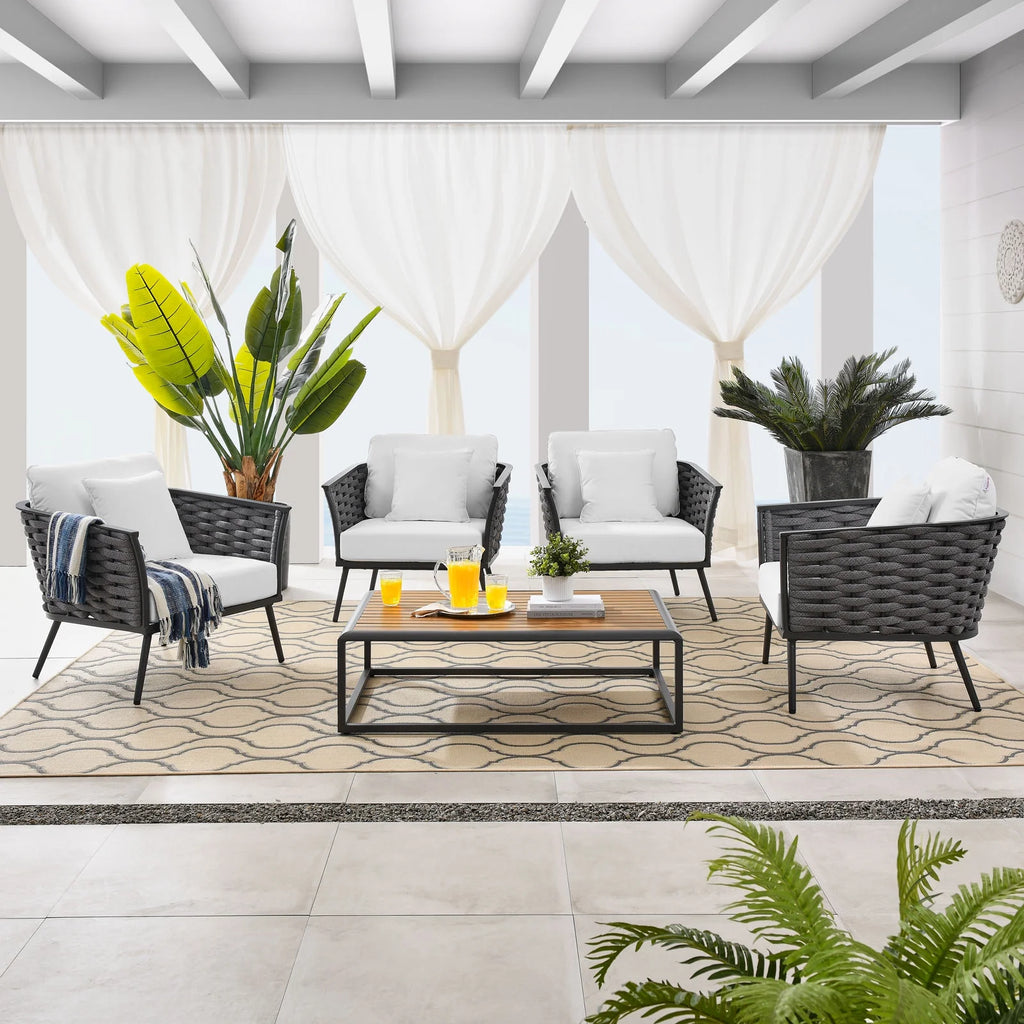 Gray White 5 Piece Outdoor Aluminum Sectional Sofa Set I325937