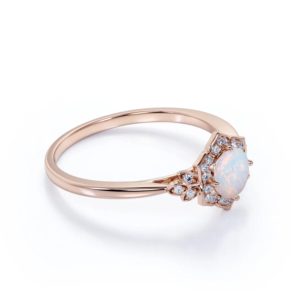 Vintage 1.75 ct Round Ethiopian Opal and Moissanite Engagement Ring in 18K Rose Gold over Silver M3121