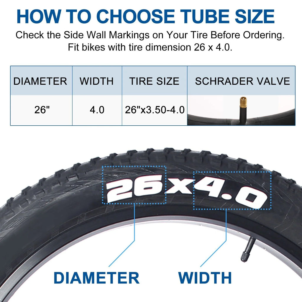 2 Pack 26'' x 4.0 Fat Tire Inner Tube 35mm Schrader Valve with 2 Tire Levers F32007