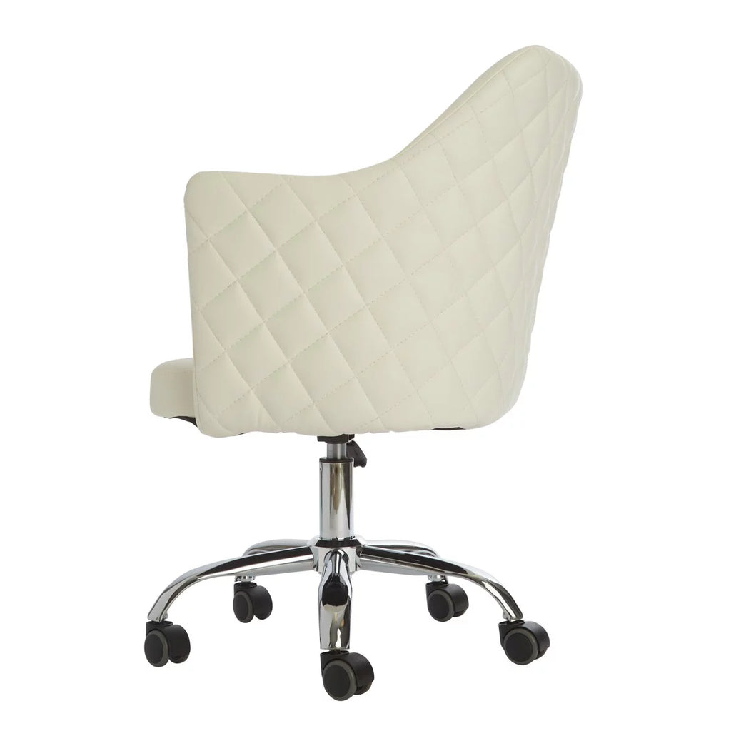 White Quilted Velvet Desk Chair with Wheels T79164