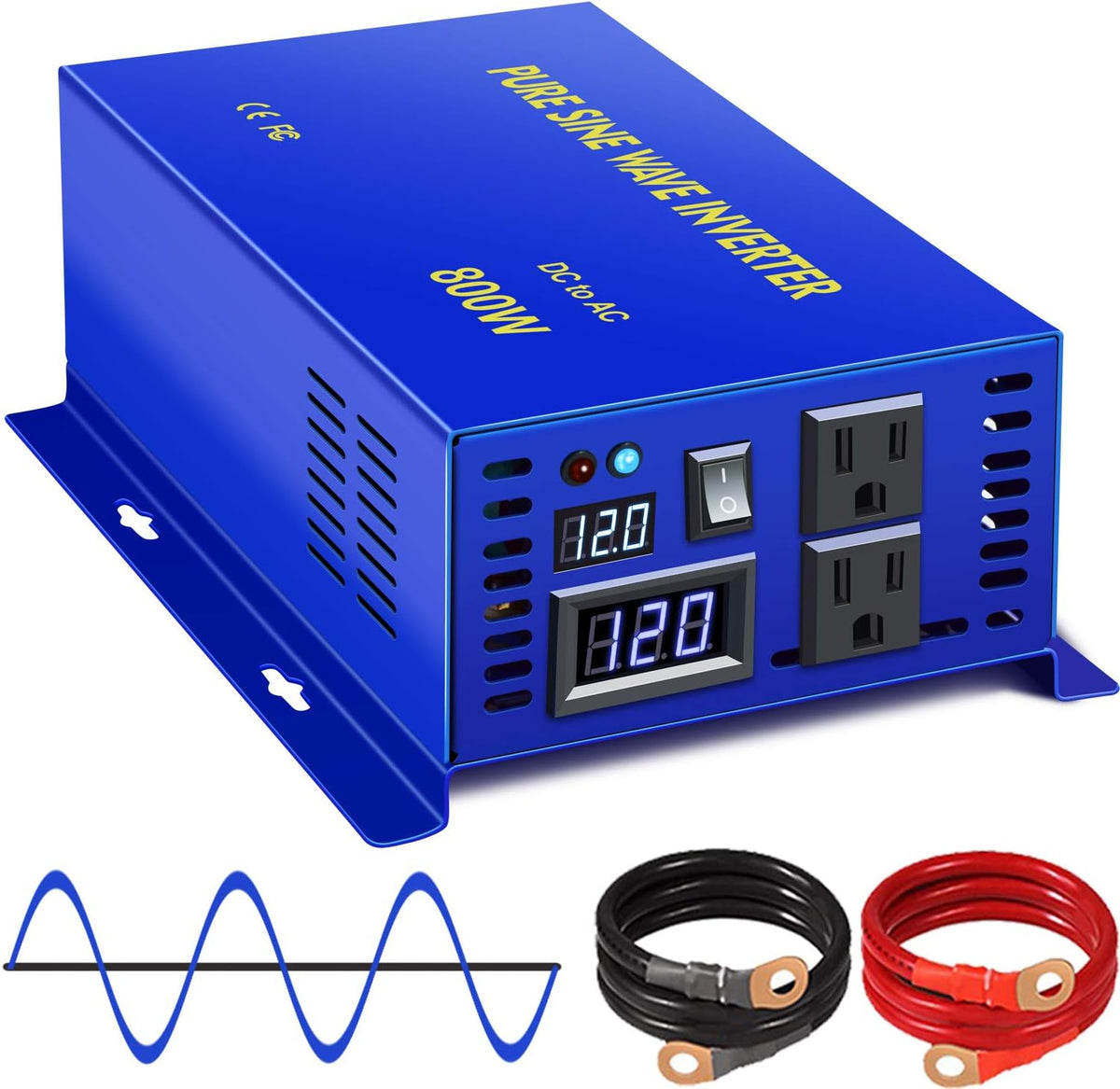 600W Pure Sine Wave Inverter 12v to 110v 120v dc to ac Dual US Plug R4471