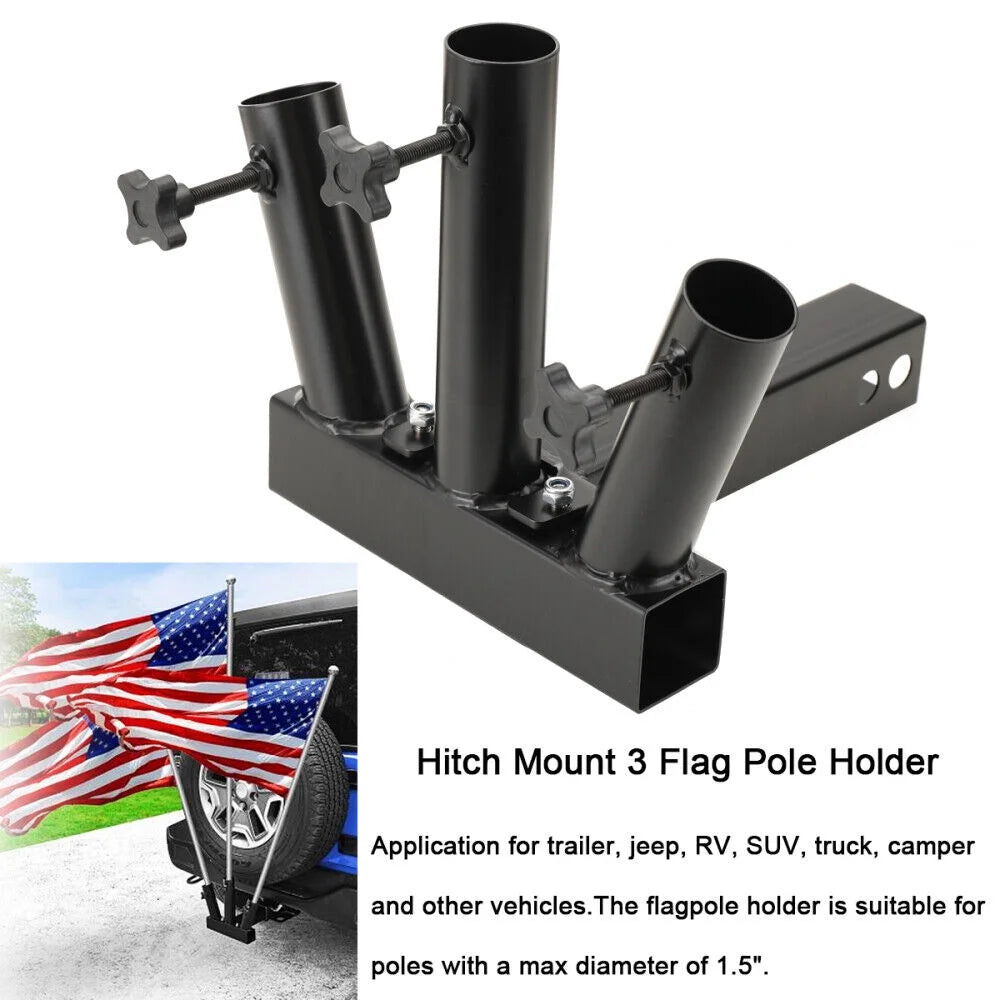 Heavy Duty 3 Flag Pole Holder Hitch Mount T65996