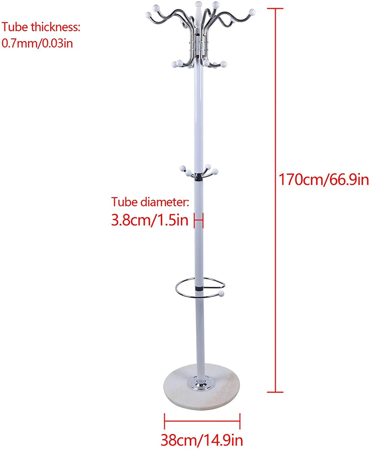 Metal Coat Tree with 16 Hooks and Marble Base N95365