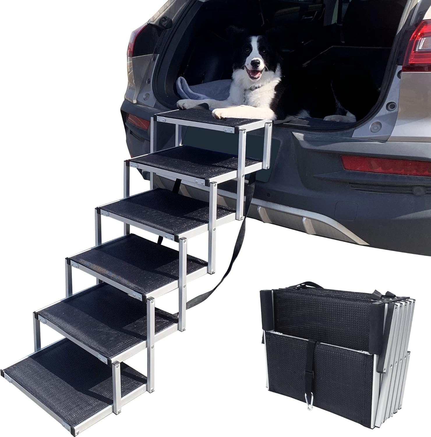 Folding Dog Car Ramp with Aluminum Frame, Nonslip Surface, Support 150-200 Lbs V361905
