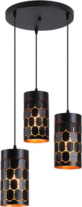 3-Light Kitchen Island Pendant Light Fixture, Gold Inner and Black U73419