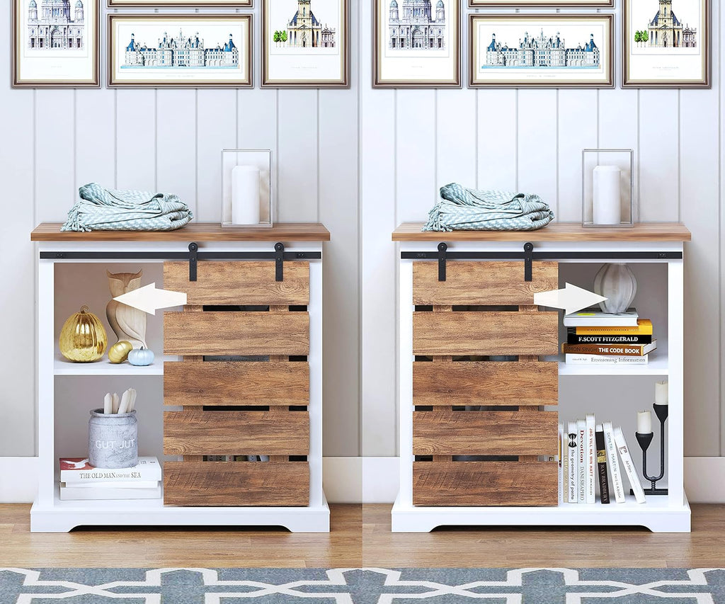 Farmhouse Sliding Slat Door Storage Console with Barn Door S911311