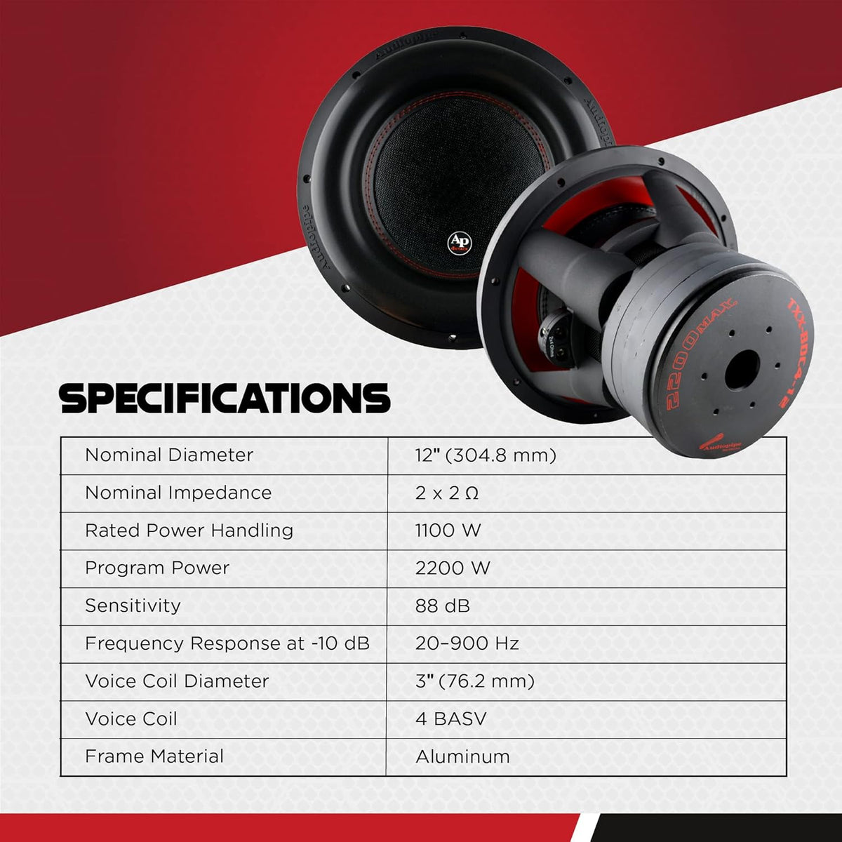 12 Inch Dual 2 Ohm DVC Car Audio Subwoofer Speaker System W498