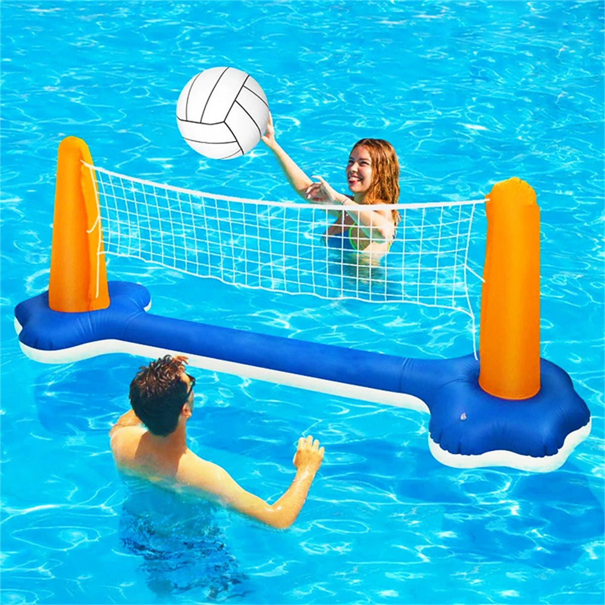 Inflatable Pool Float Set with Volleyball Net and Basketball Hoops C74989