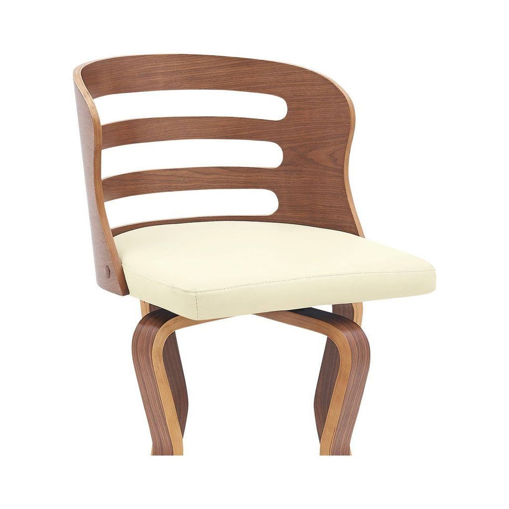 Swivel Cream Faux Leather and Walnut Wood Bar Stool C408450