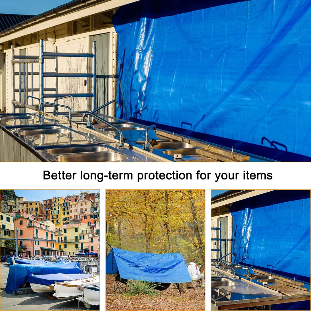 Blue Heavy Duty Waterproof 16 Mil Thick Tarpaulin with Metal Grommets 20x30 J170026