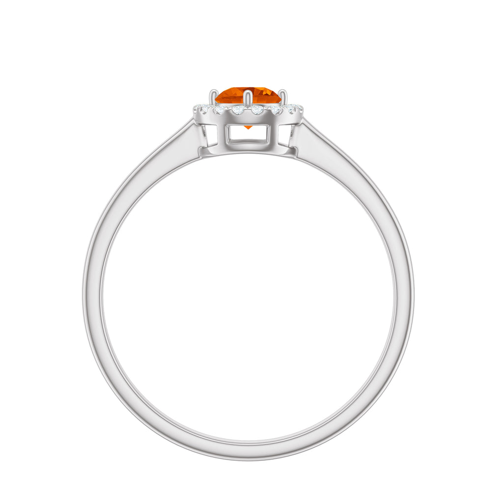 1/4 CT Round Fire Opal Ring with Diamond Halo, 925 Sterling Silver Y359834