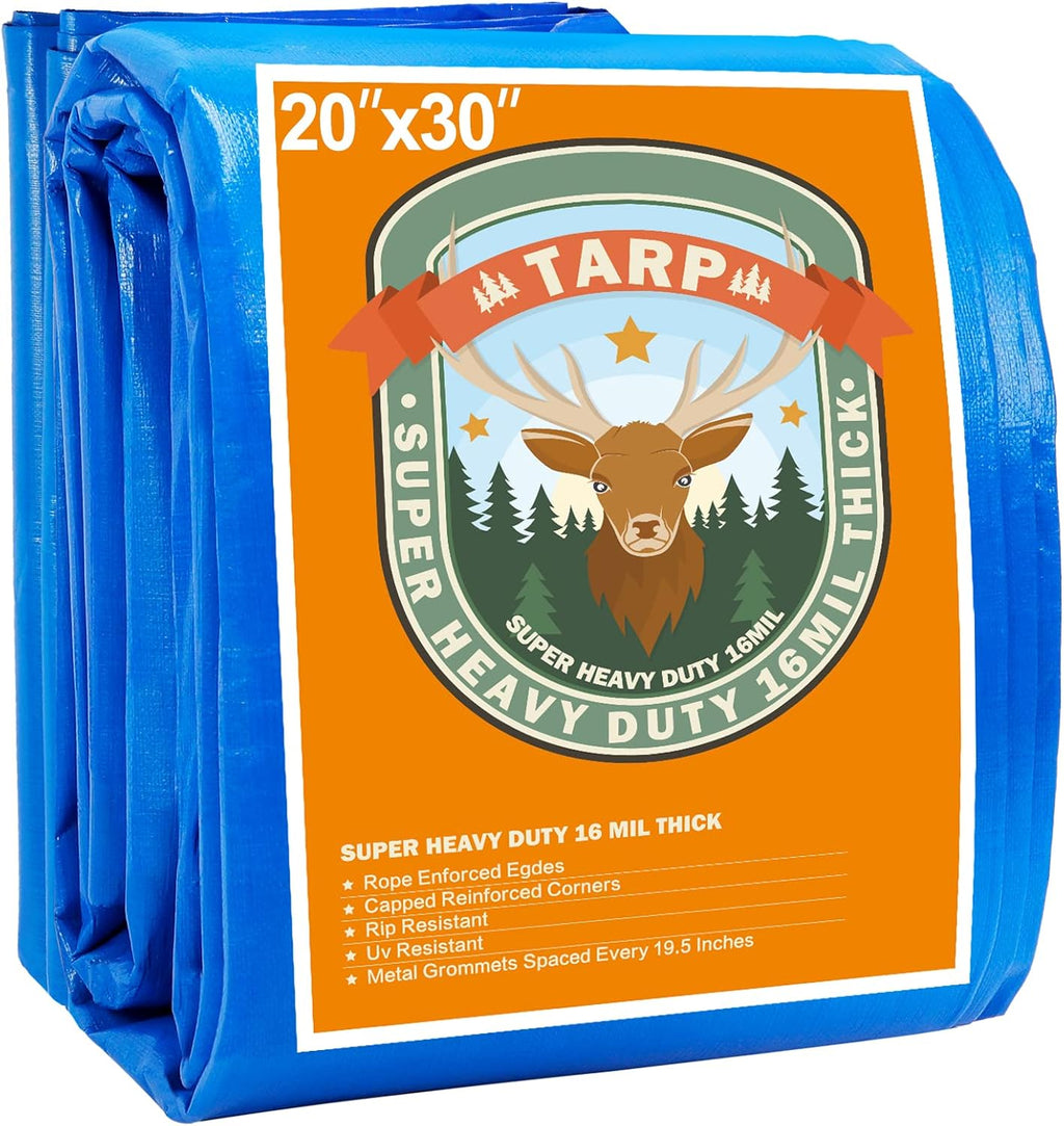 Blue Heavy Duty Waterproof 16 Mil Thick Tarpaulin with Metal Grommets 20x30 J170026