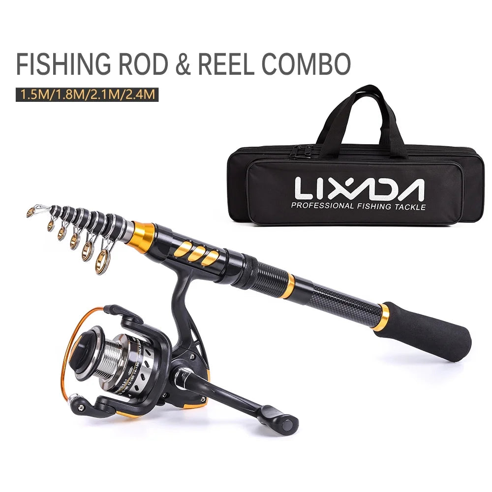 Telescopic Spinning Rod Combo Kit 2PCS with Reel Line Lures Case H2477