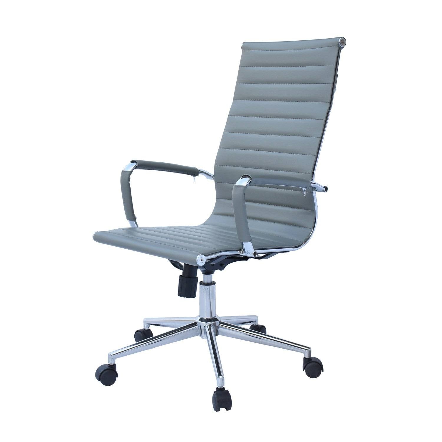 Grey Ribbed PU Leather High Back Office Chair M243856