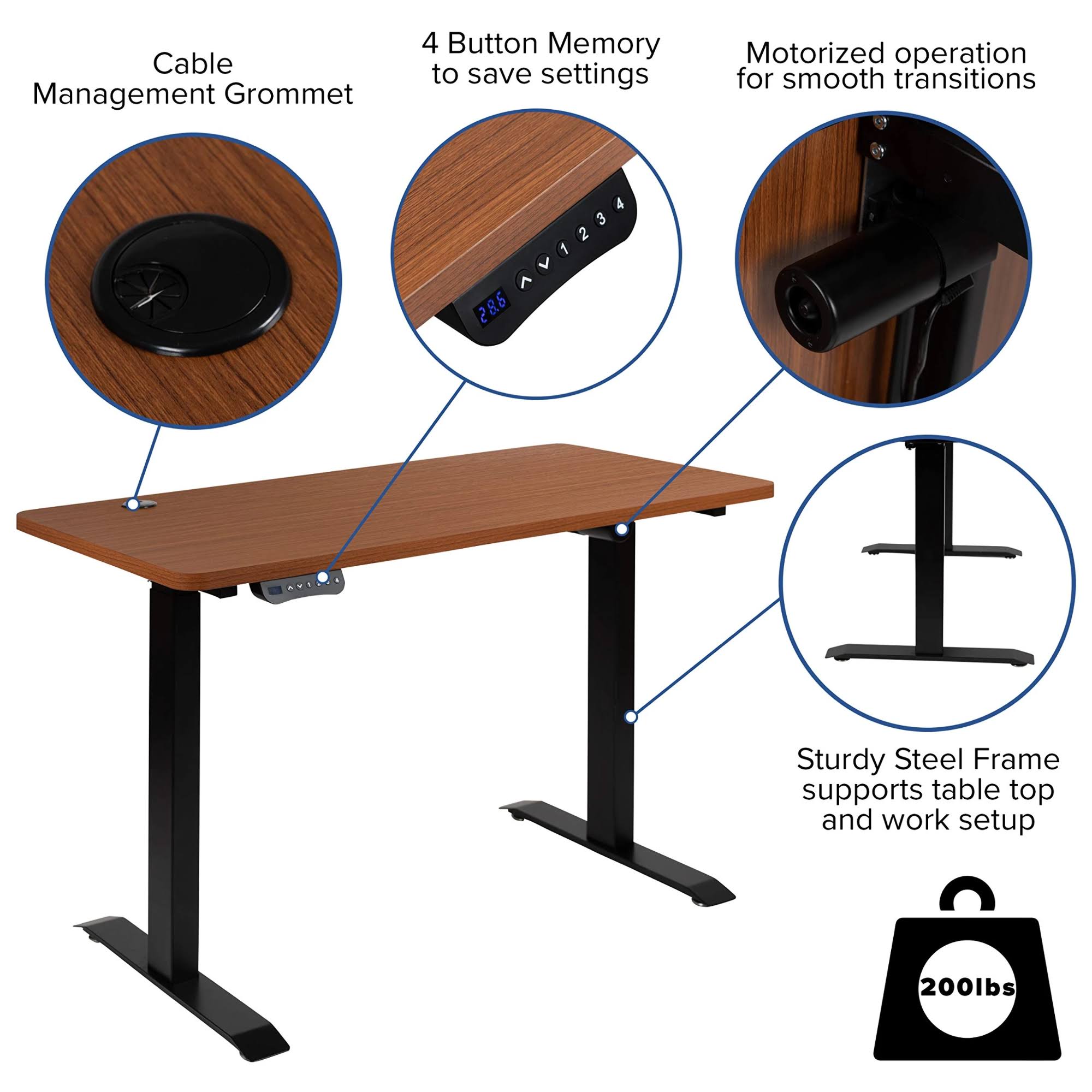 Mahogany Electric Height Adjustable Stand Up Desk with Black Mesh Swivel Ergonomic Task Office Chair O696