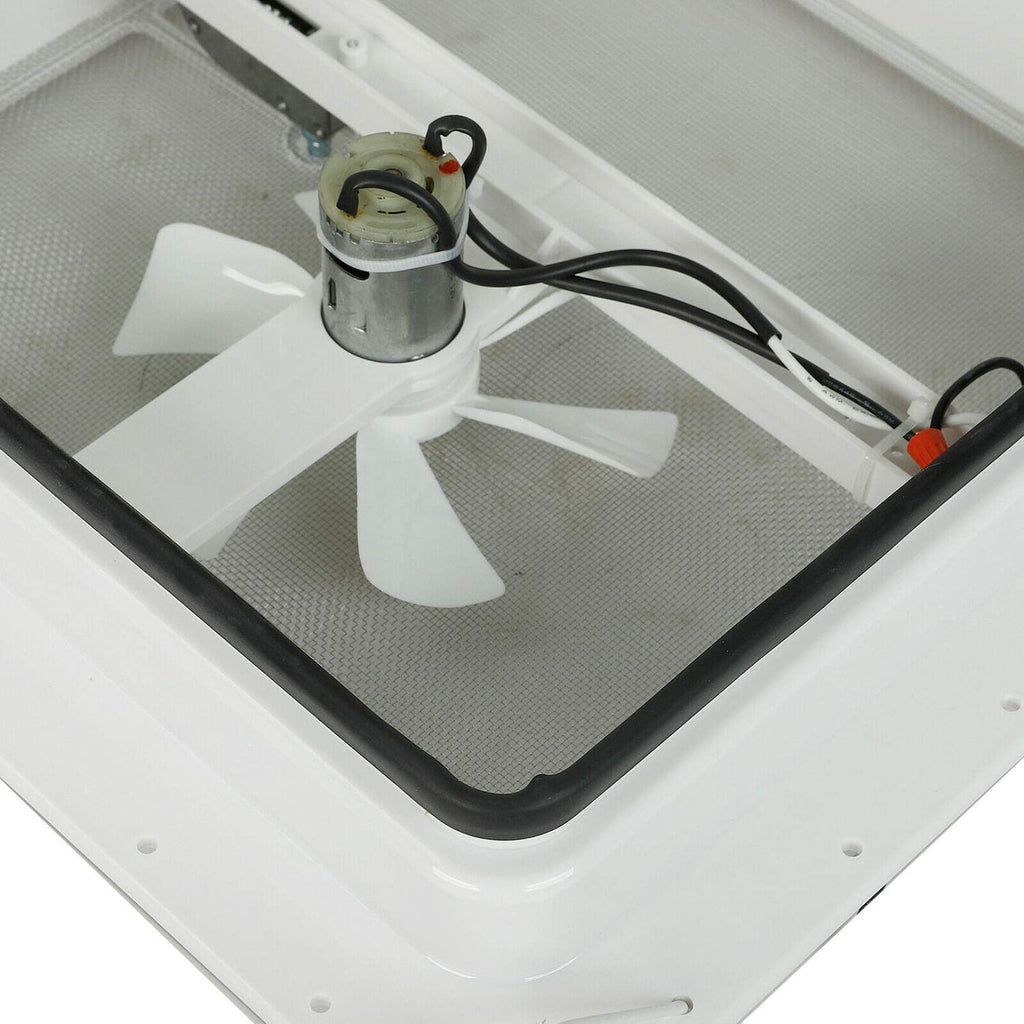 14 RV Roof Vent Cover Kit White Lid with 12V RV Vent Fan 6 Blades Q227