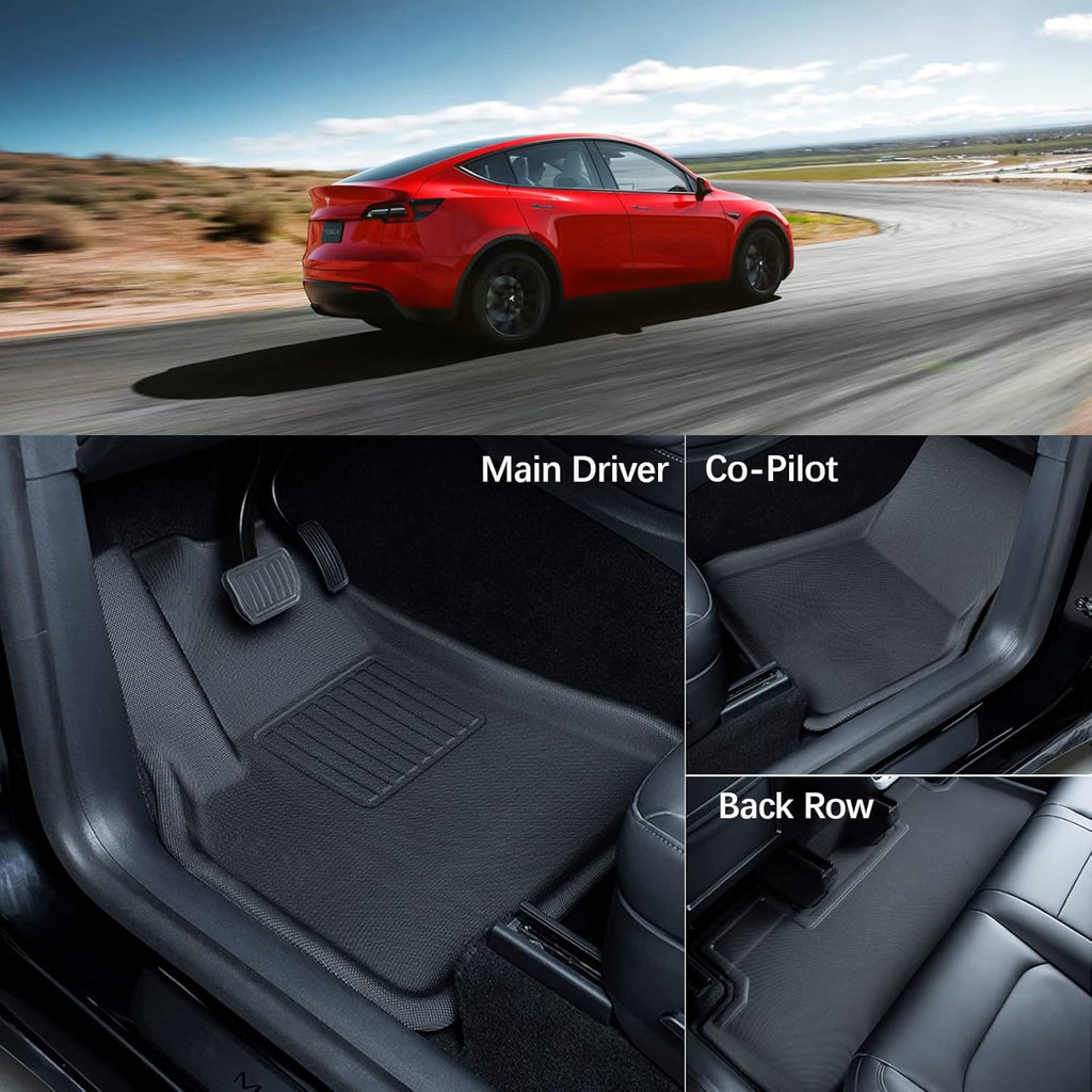 Black All-Weather Waterproof Floor Mats for Tesla Model Y 2020 2021 2022 Custom Fit XPE Car Floor Liners Cargo Tray Trunk Snowproof 1st & 2nd Row X316