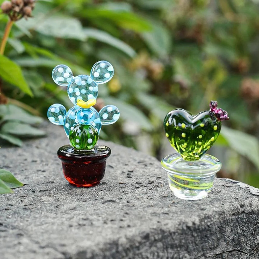 Handmade Blown Glass Cactus Figurines Desk Decorations K153237