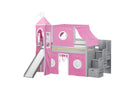 Pink & White Twin Loft Bed with Slide and Tent D535891