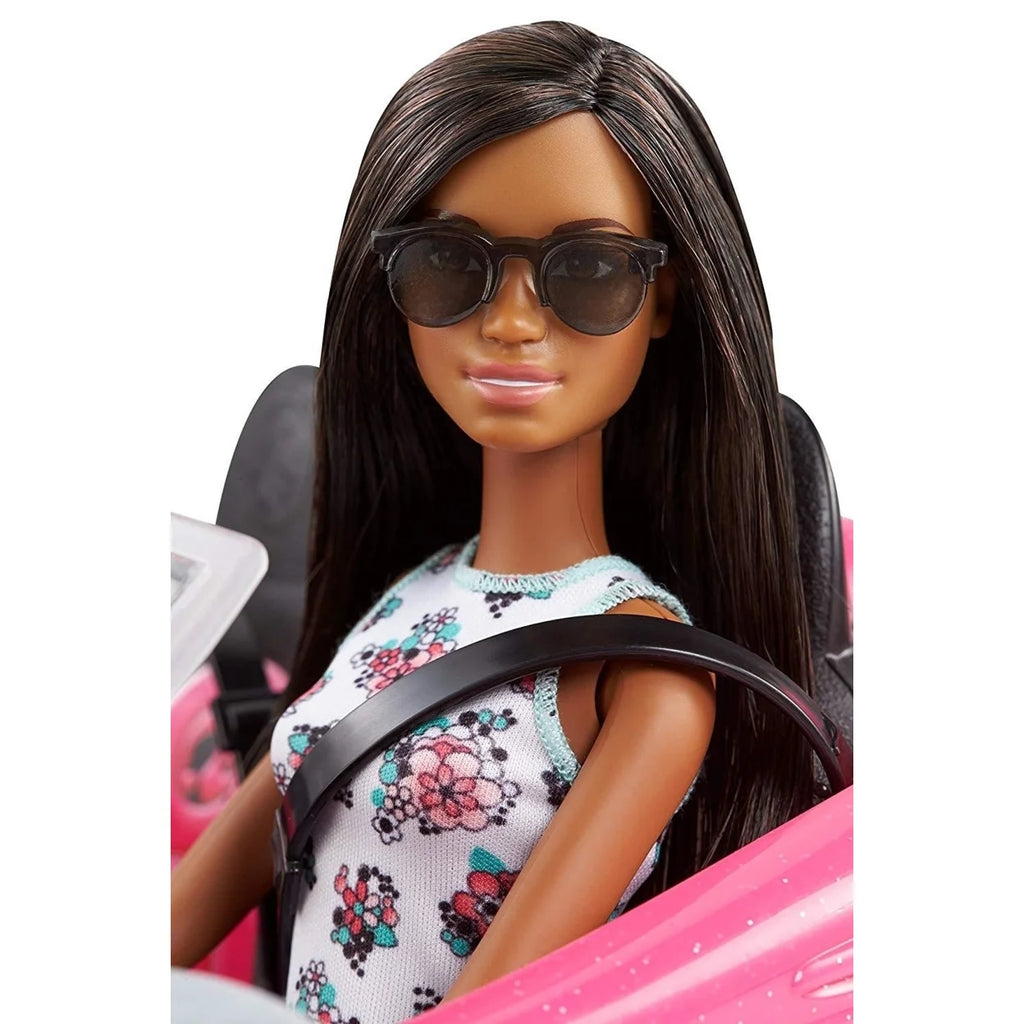 Barbie Doll & Convertible Car Brunette Figure Pink Vehicle W690