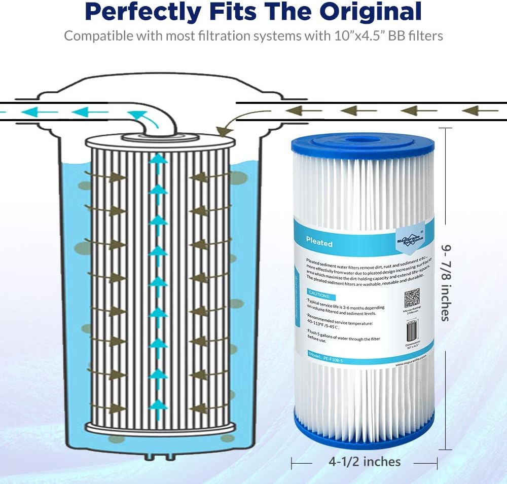 50 Micron Pleated Water Filter 10x4.5 Sediment Replacement Cartridge (4 Pack) H946285