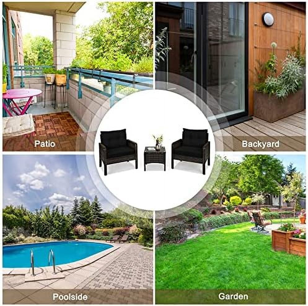 3 Piece Rattan Sectional Sofa Set with Seat Cushions D80616