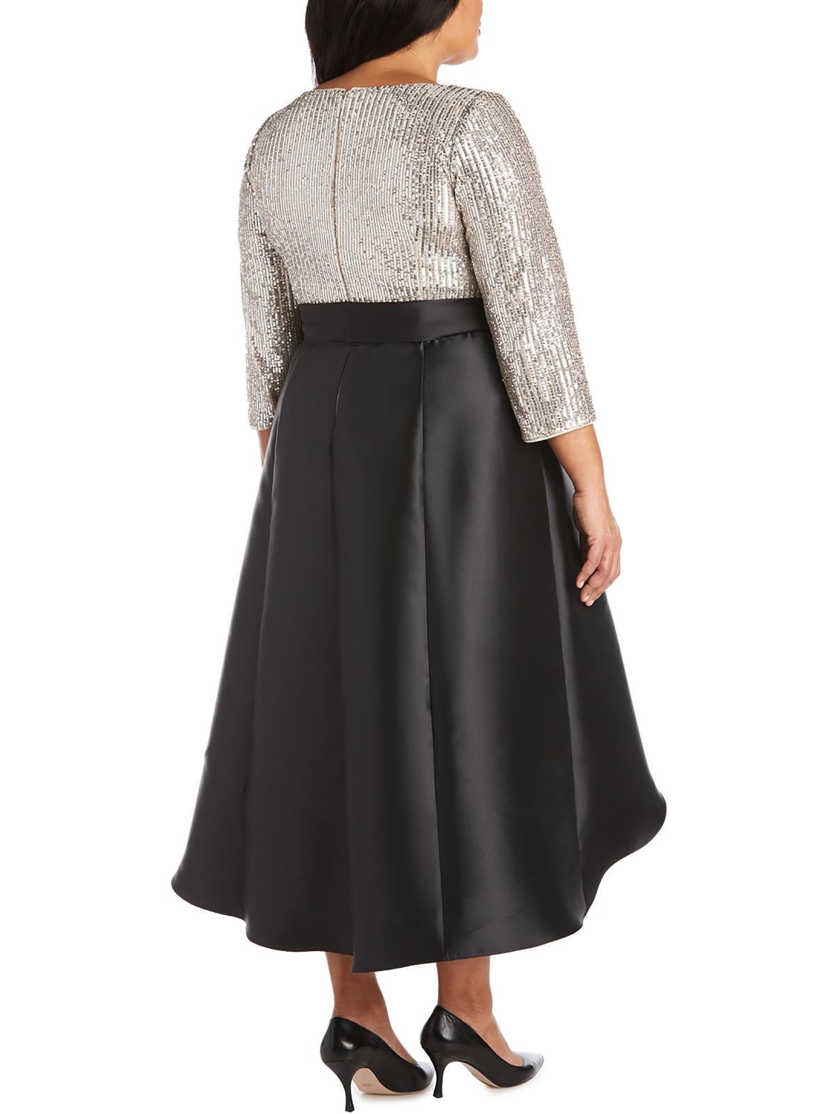 Plus Sequined Mixed Media Midi Dress X839815