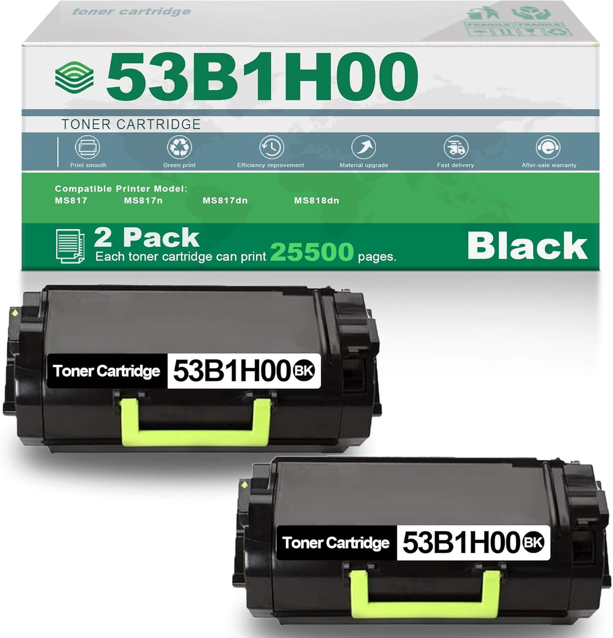 2 Pack Black High Yield Remanufactured Toner Cartridge O801