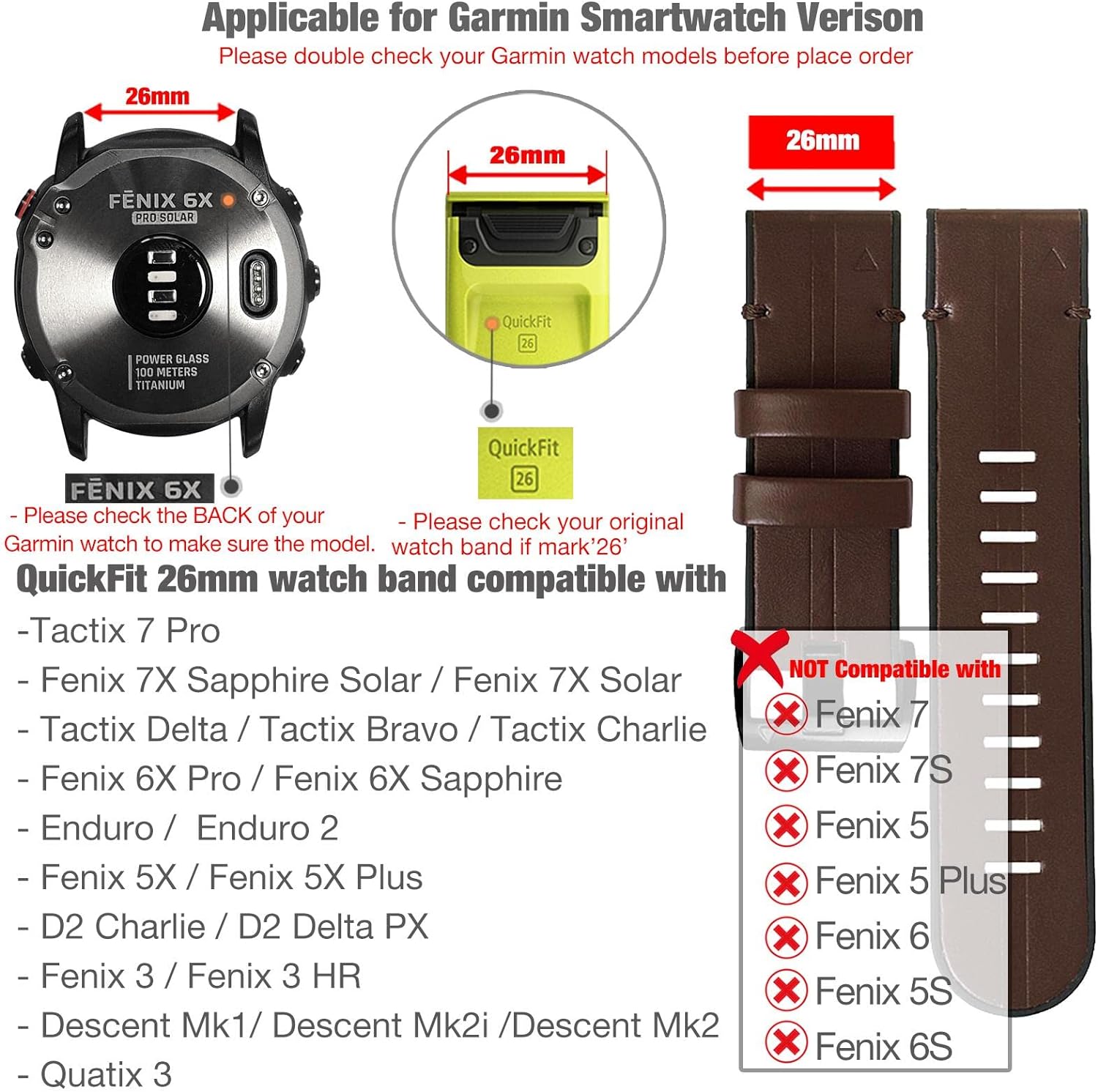 26mm Genuine Leather Hybrid Silicone Watch Band M89642