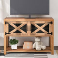 Brown Wood TV Stand with Storage Cabinets and Shelves I4380