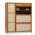 Bamboo 28 Pairs Shoe Cabinet with Rattan Doors and Boots Compartments B431