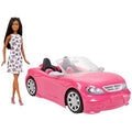 Barbie Doll & Convertible Car Brunette Figure Pink Vehicle W690