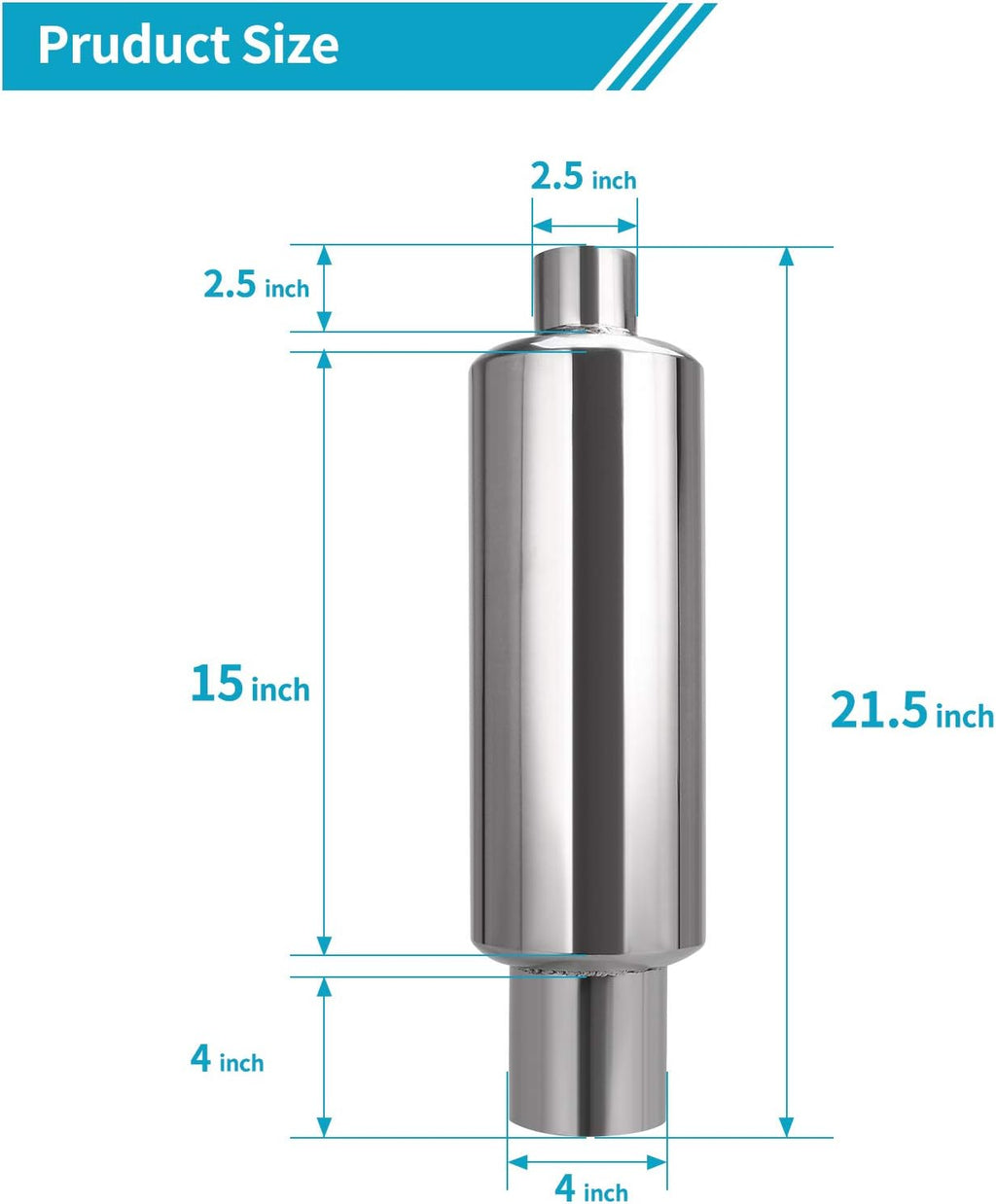 2.5" Inlet 4" Outlet Stainless Steel Muffler, 21.5" Overall Length, Pack of 2 G834417
