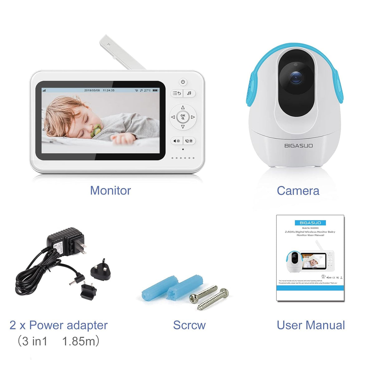 5 720P Baby Monitor with Camera and Audio Night Vision K1960