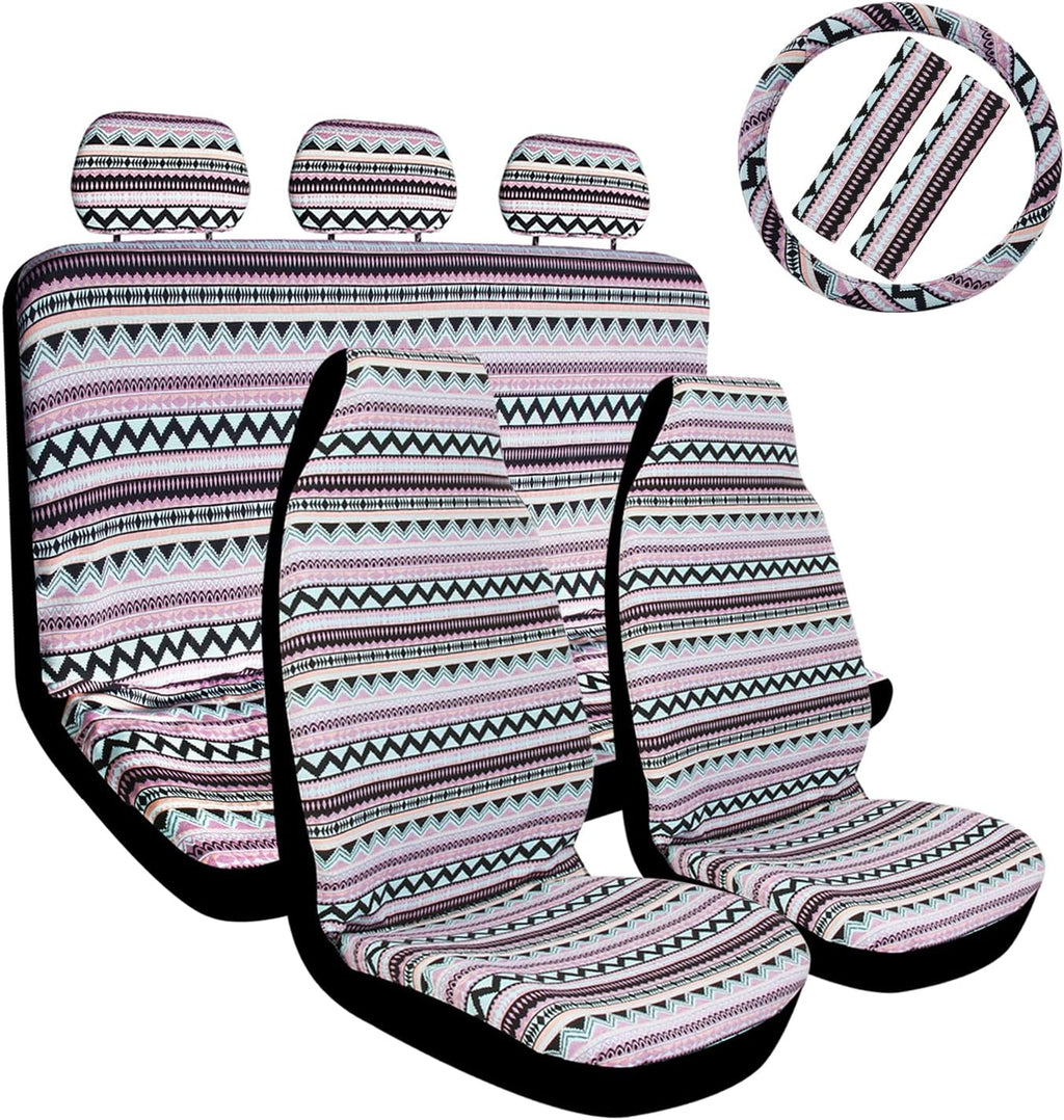 10pc Coarse Flax Cloth Seat Covers with Steering Wheel Cover & Seat Belt N4969