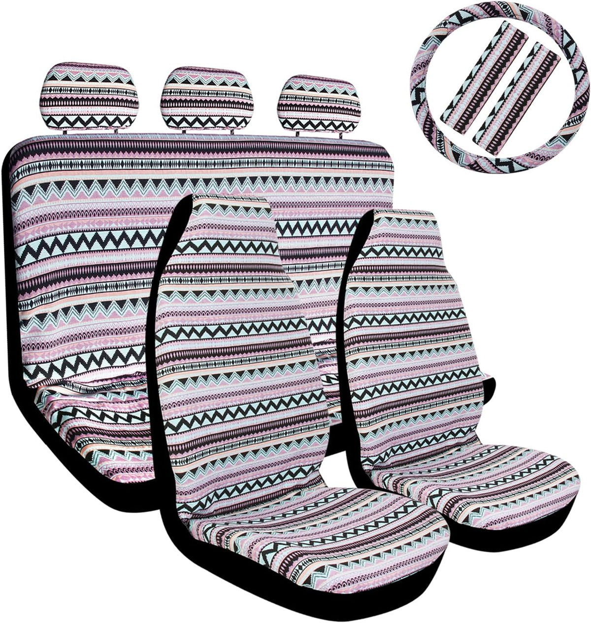10pc Coarse Flax Cloth Seat Covers with Steering Wheel Cover & Seat Belt N4969