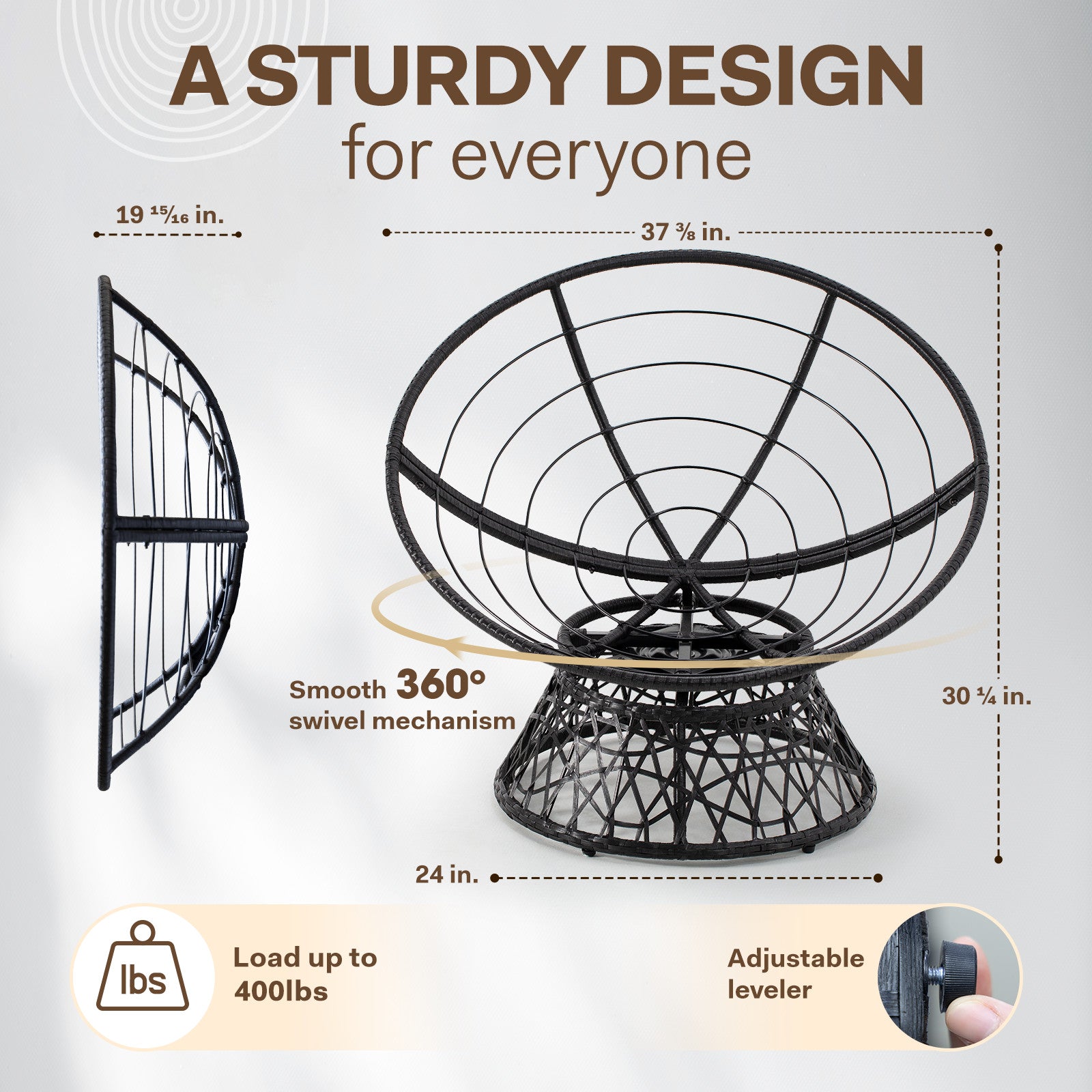 Black Papasan Chair with Steel Frame W774294